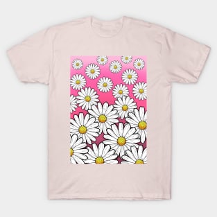 Daisy pattern on a cute pink background T-Shirt